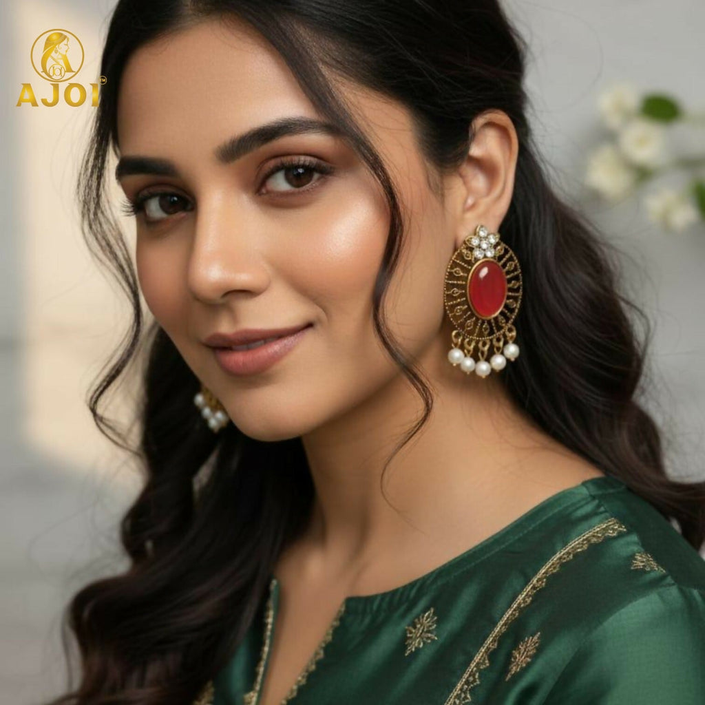 Antique Stone & Pearl Drop Earrings Combo – 4 Designer Pairs