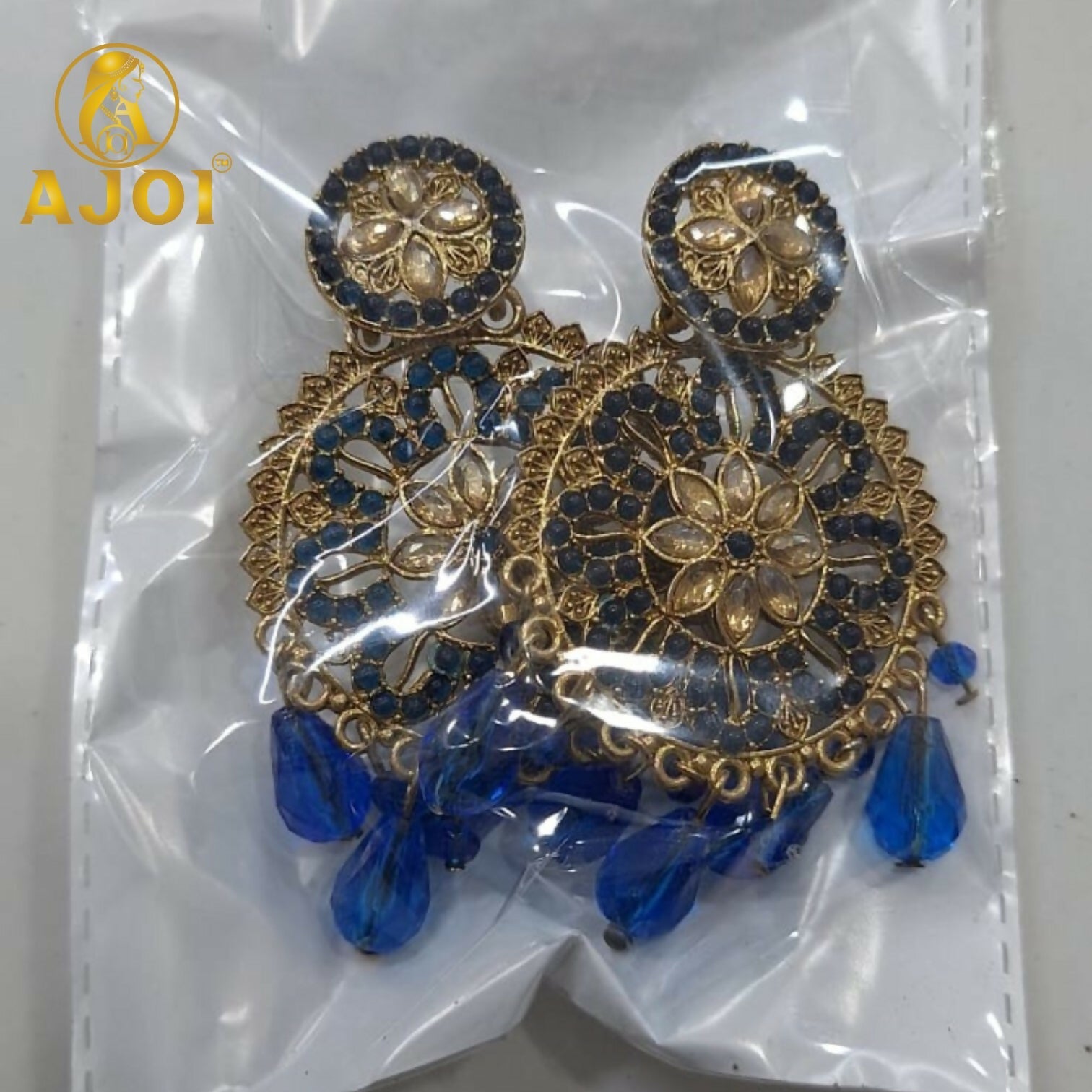 Blue Floral Statement Earrings – Elegant royal blue design for special occasions
