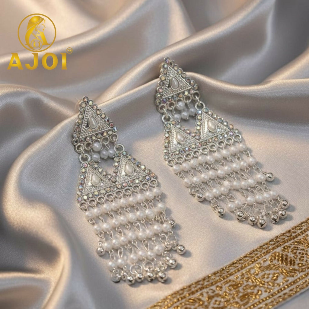 Pearl Drop Silver Earrings – Elegant Designer Tassels