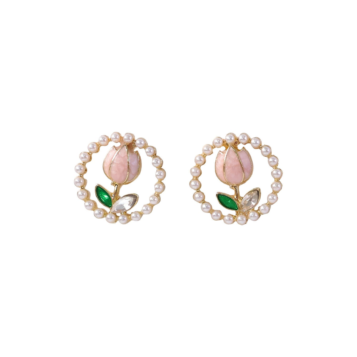 Korean Pearl Floral Stud Earrings – Elegant Rose Design
