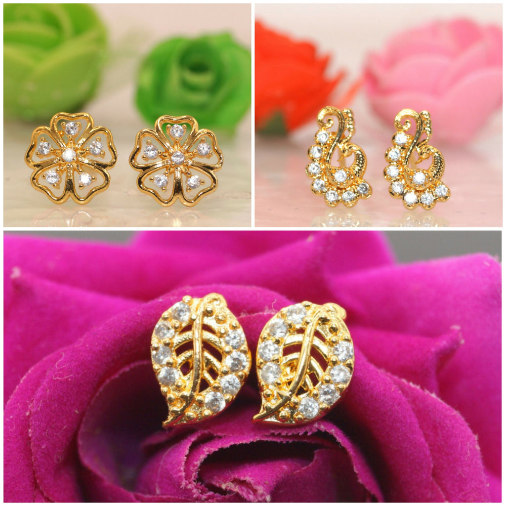Gold Plated Stud Earrings Set – Elegant Combo for Women & Girls