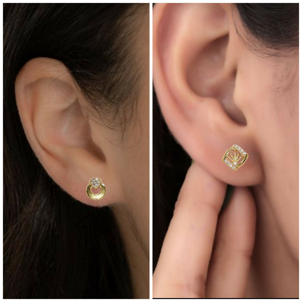 Gold Plated Stud Earrings Set – Sparkling AD Combo for Women