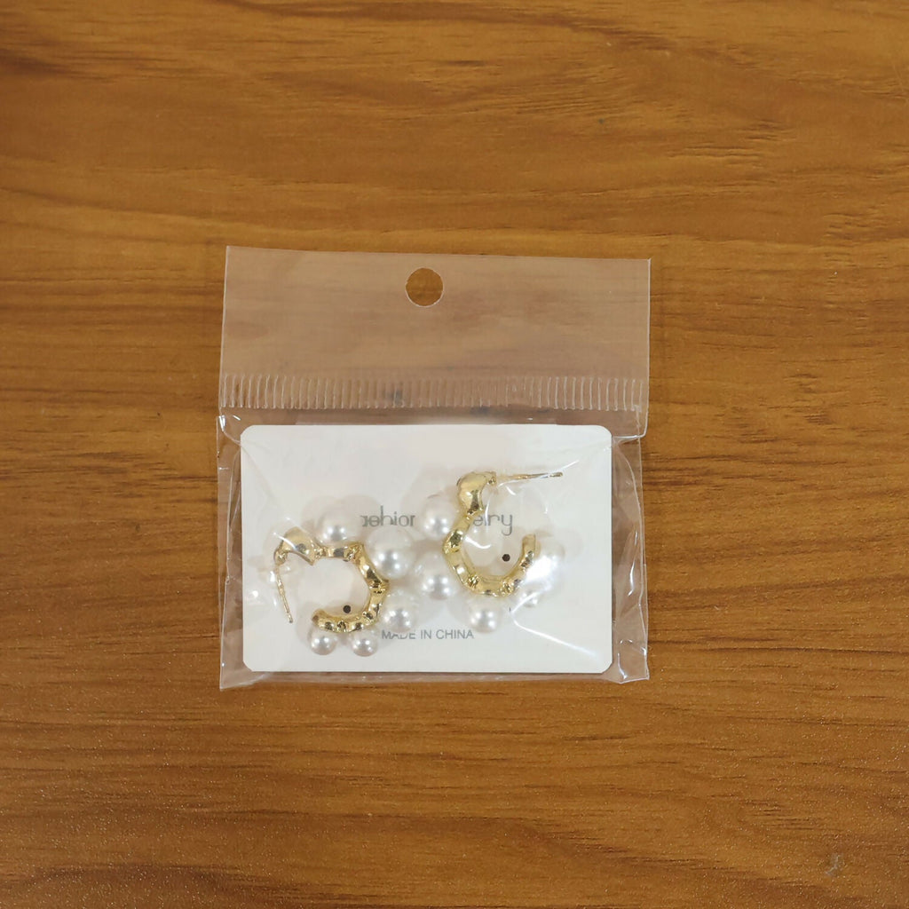 Pearl Cluster Hoop Earrings – Korean Style Gold Plated Jewellery