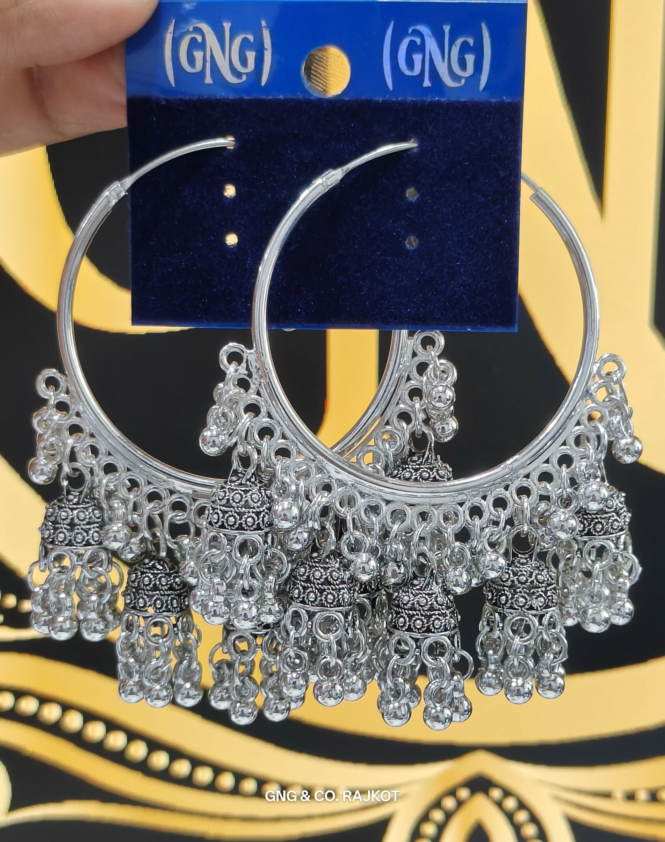 Oxidised Silver Jhumka Earrings – Traditional Bali Design