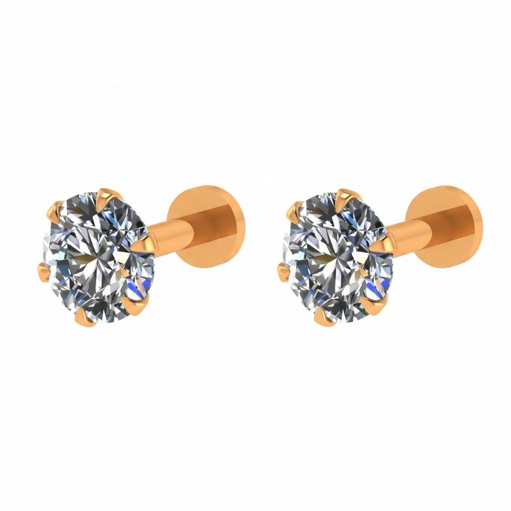 Gold Plated Diamond Stud Earrings – Sparkling Combo Pack of 2