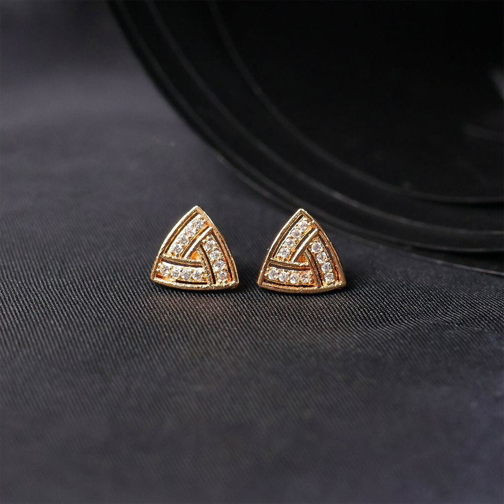 Triangle CZ Stud Earrings Gold Finish – Elegant Daily Wear