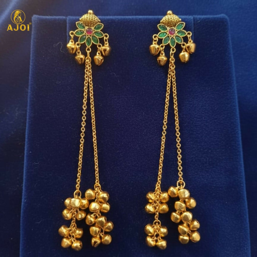 Floral Stud Ghungroo Jhumki Earrings – Long Drop Ethnic Design
