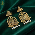 Royal Doli Motif Temple Earrings – Gold-Tone with Pearl Danglers