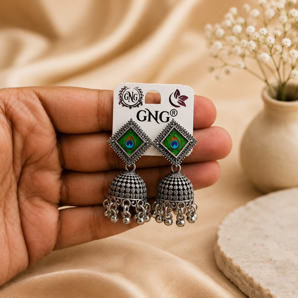 Oxidised Peacock Jhumka Earrings – Traditional Indian Jewellery