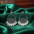 Oxidized Silver Shell Chandbali Earrings – Handcrafted Royal Motifs