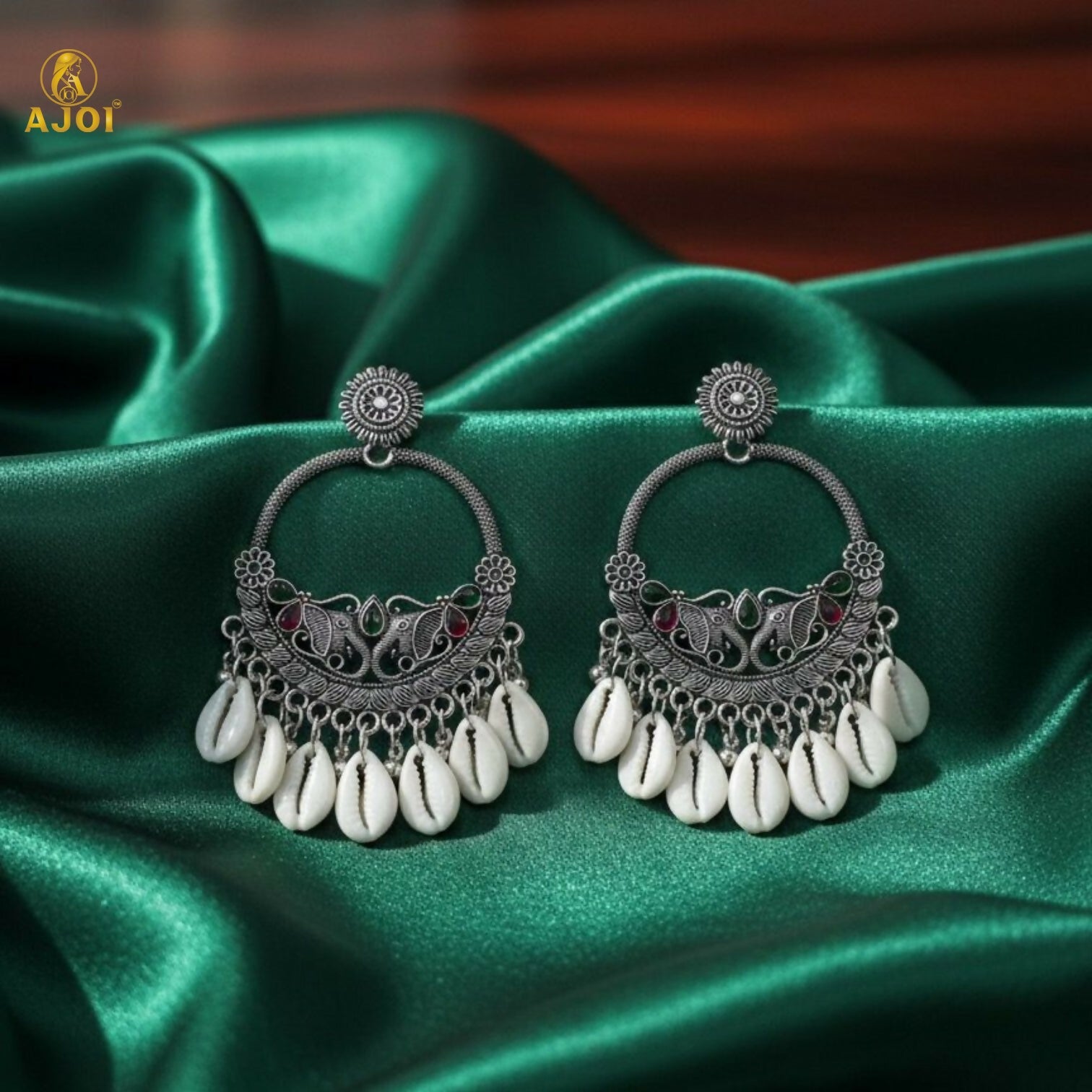 Oxidized Silver Shell Chandbali Earrings – Handcrafted Royal Motifs