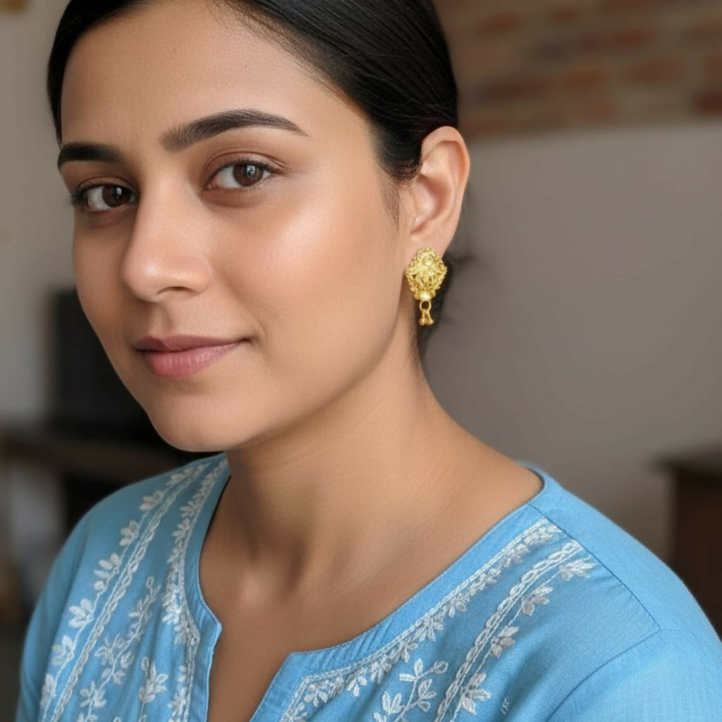 Golden Jhumka Earrings – Traditional Elegant Drops for Women