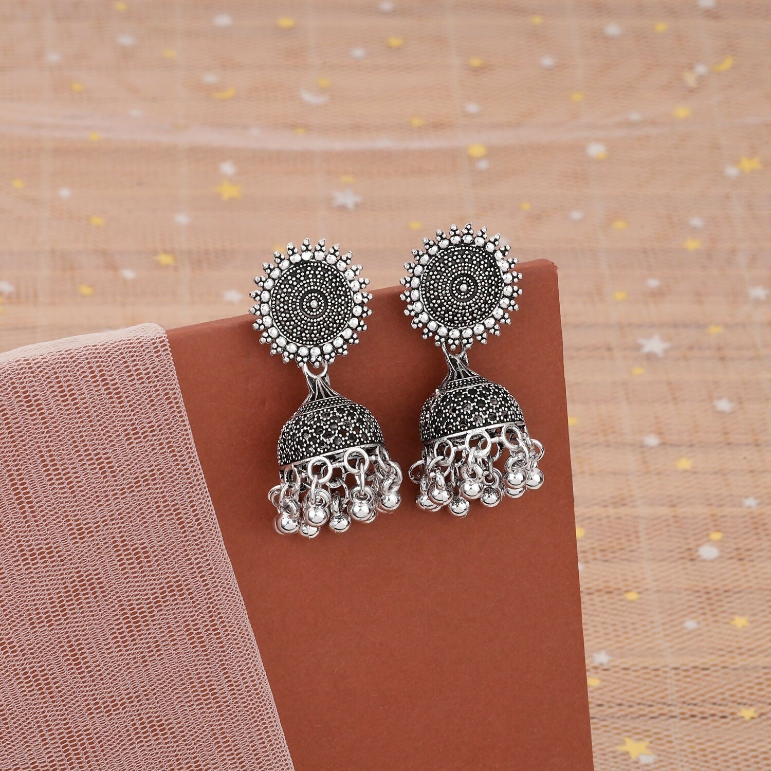 Oxidised Silver Jhumka Earrings – Classic Round Stud Design