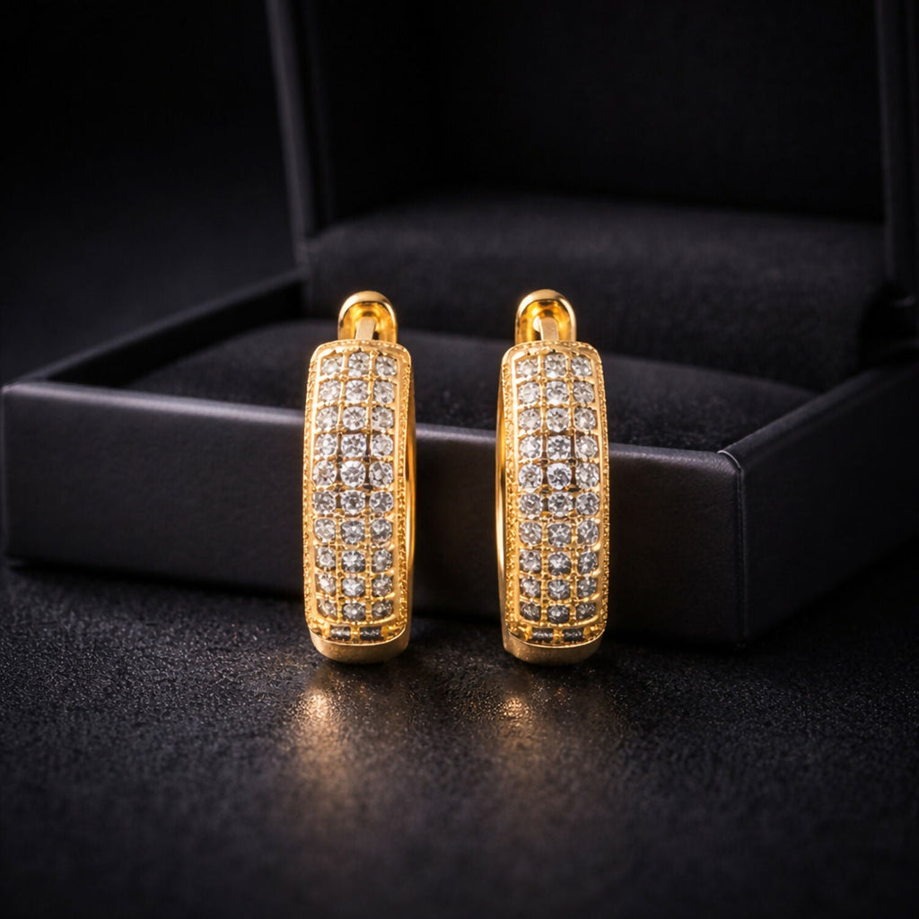 Gold-Tone Hoop Earrings with Crystal Detailing – Elegant Pave Design
