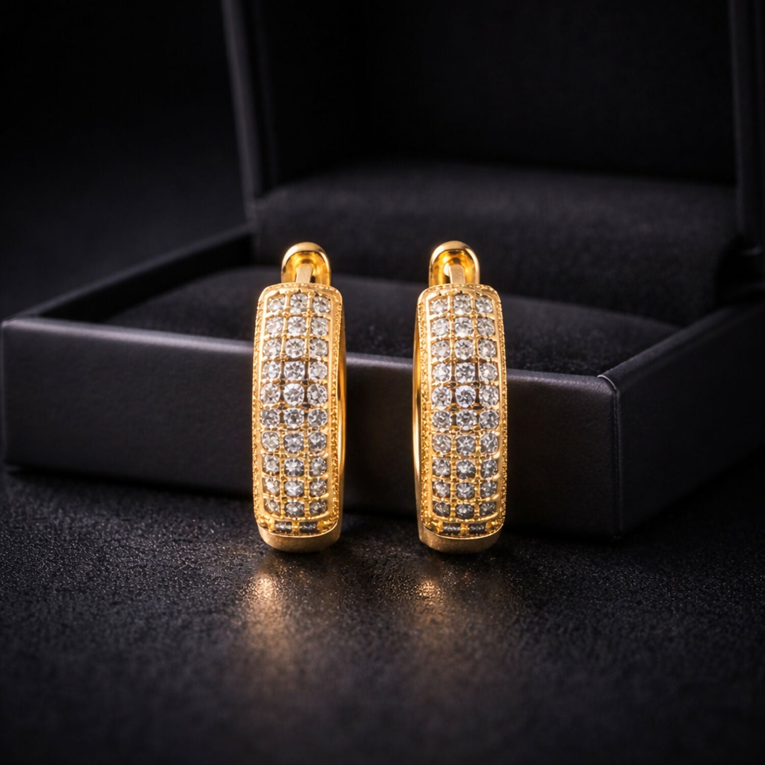 Gold-Tone Hoop Earrings with Crystal Detailing – Elegant Pave Design