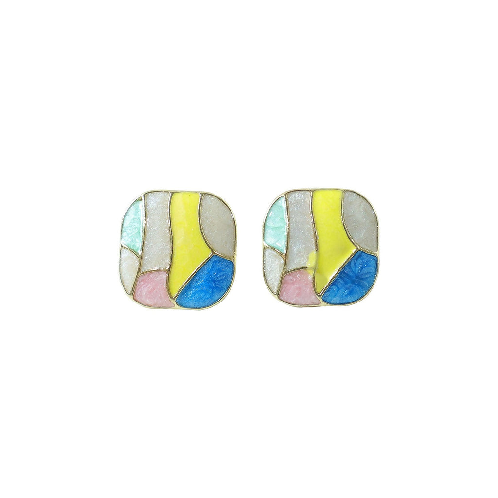 Multicolor Enamel Stud Earrings – Korean Style Geometric Design