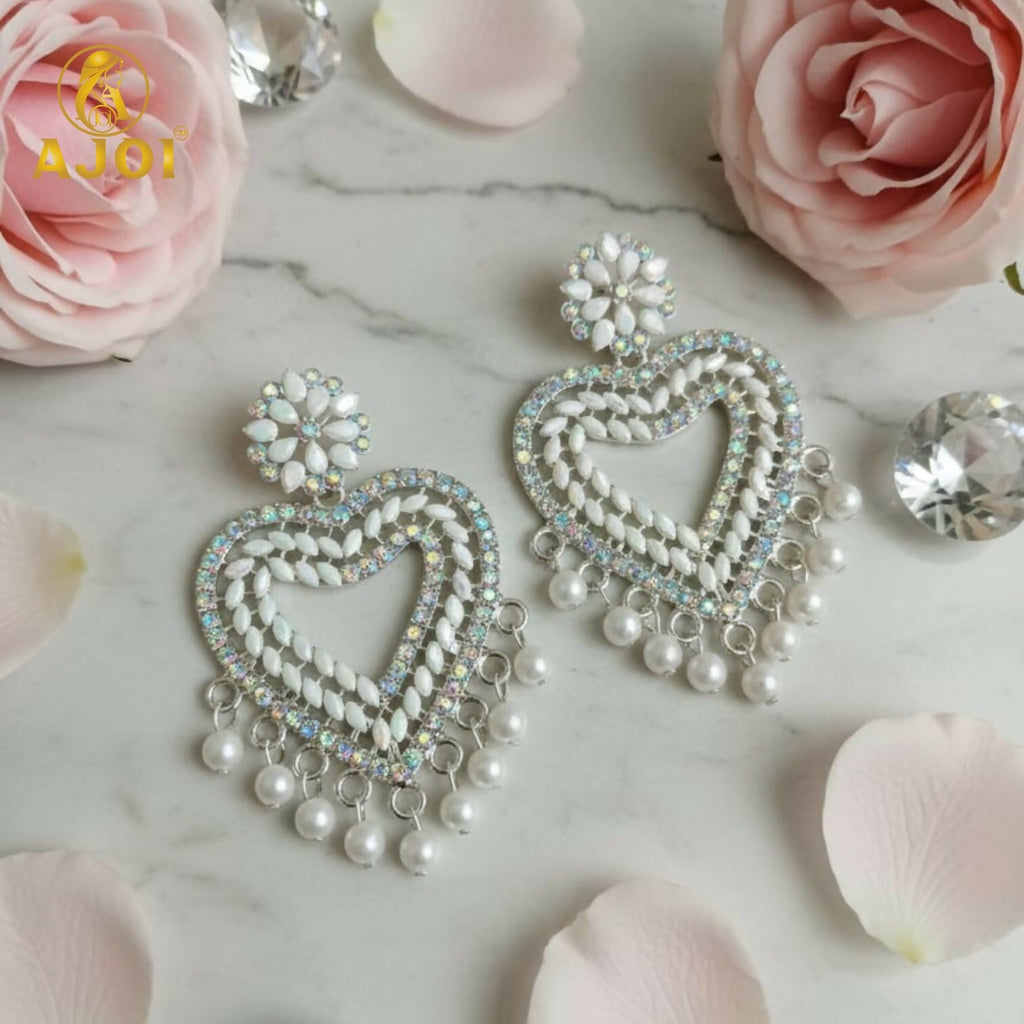 Heart-Shaped Pearl Drop Earrings – Elegant Silver Jewellery
