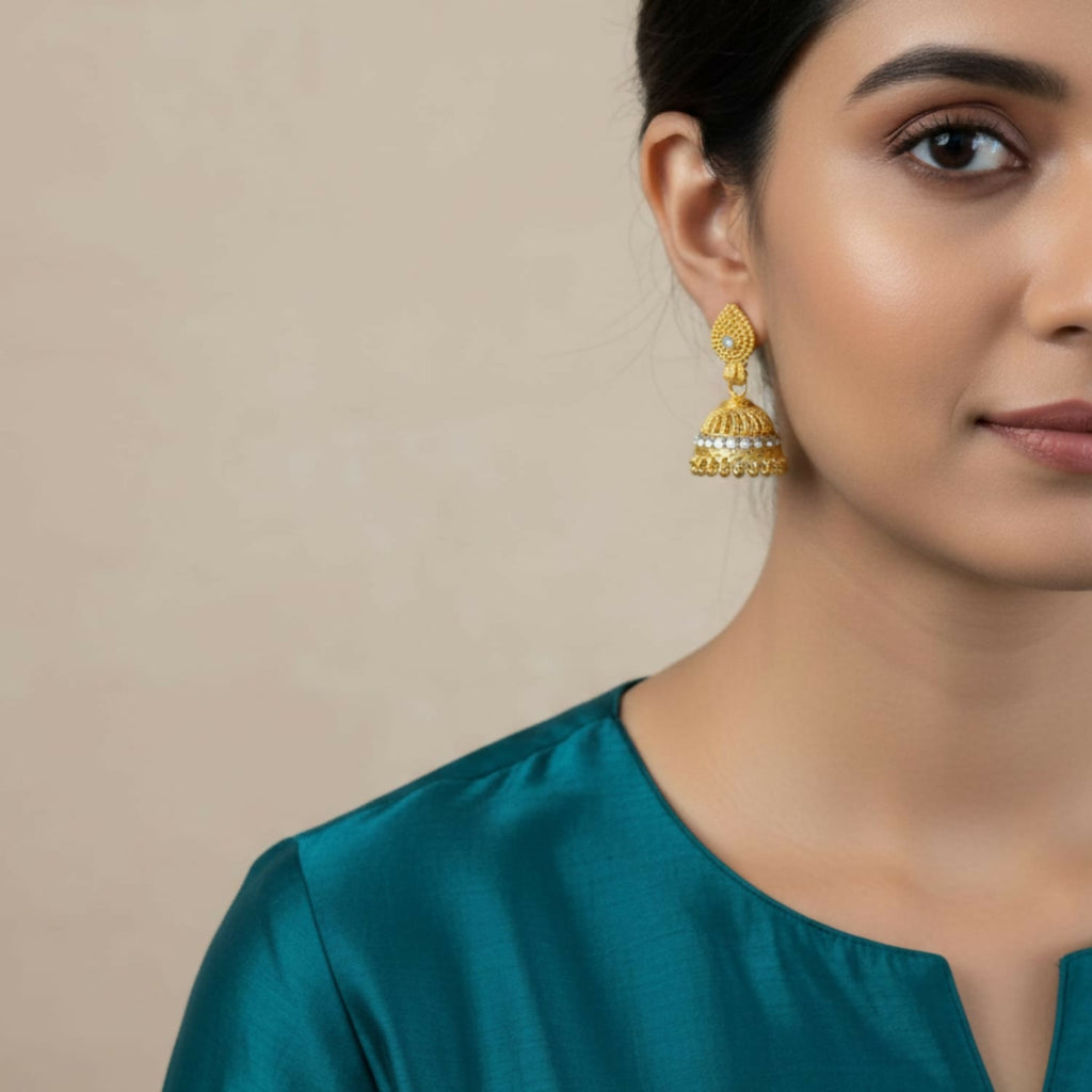 Gold Tone Jhumka Earrings – Stylish Traditional Indian Jewelry