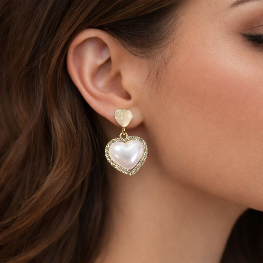 Heart Pearl Drop Earrings – Elegant Korean Style Jewelry