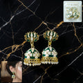 Green Lotus Jhumka Earrings – Elegant Pearl Detail for Women