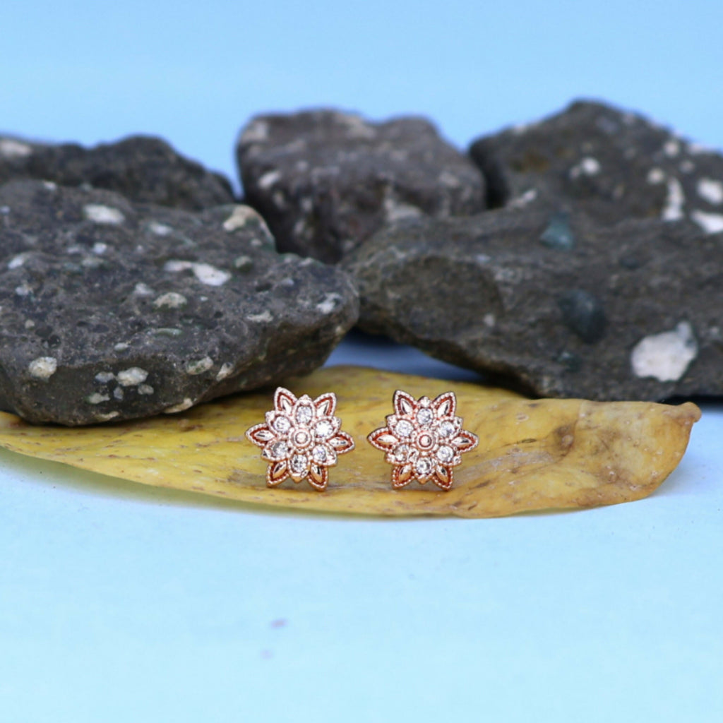 Rose Gold Stud Earrings – Elegant Floral Cluster Design