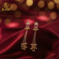 Kashmiri Long Chain Ghungroo Earrings – Elegant Pink & Gold Design