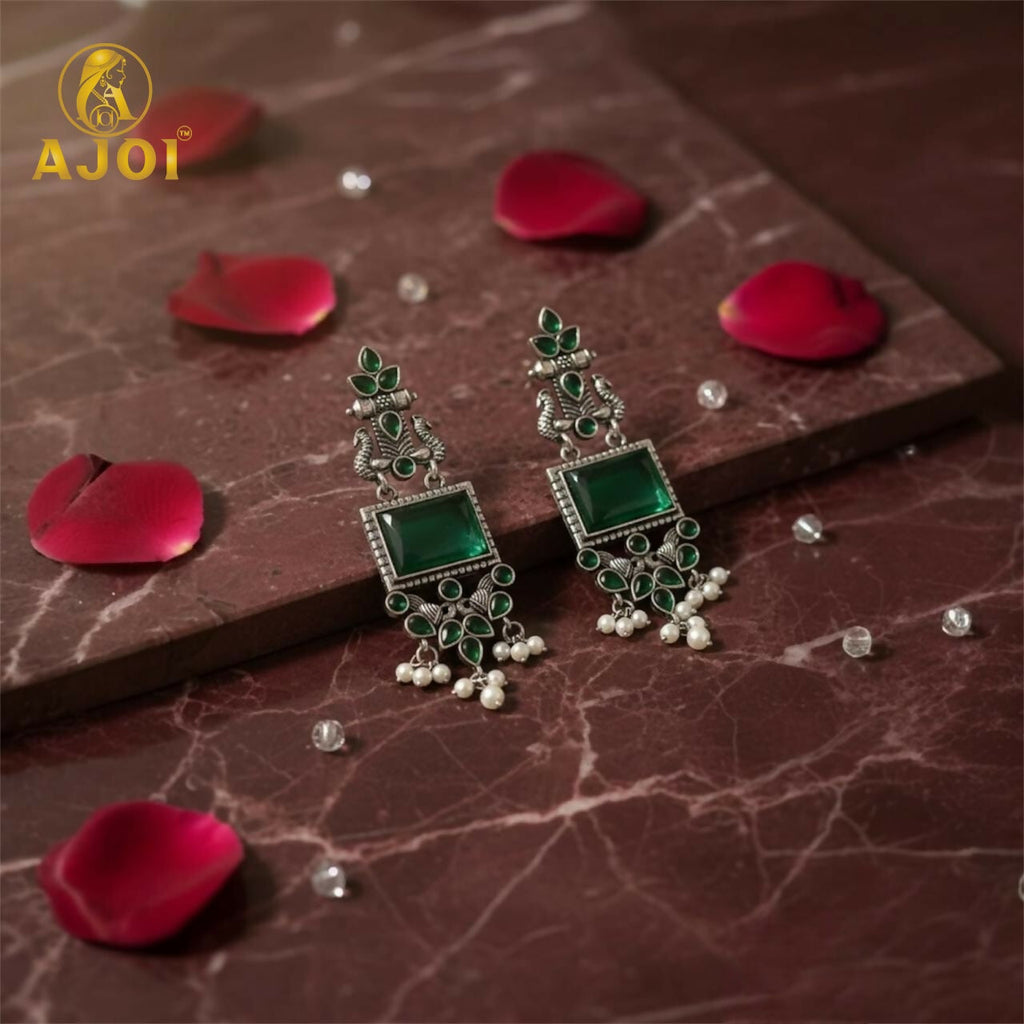 Green Kundan Pearl Earrings – Royal Antique Silver Design