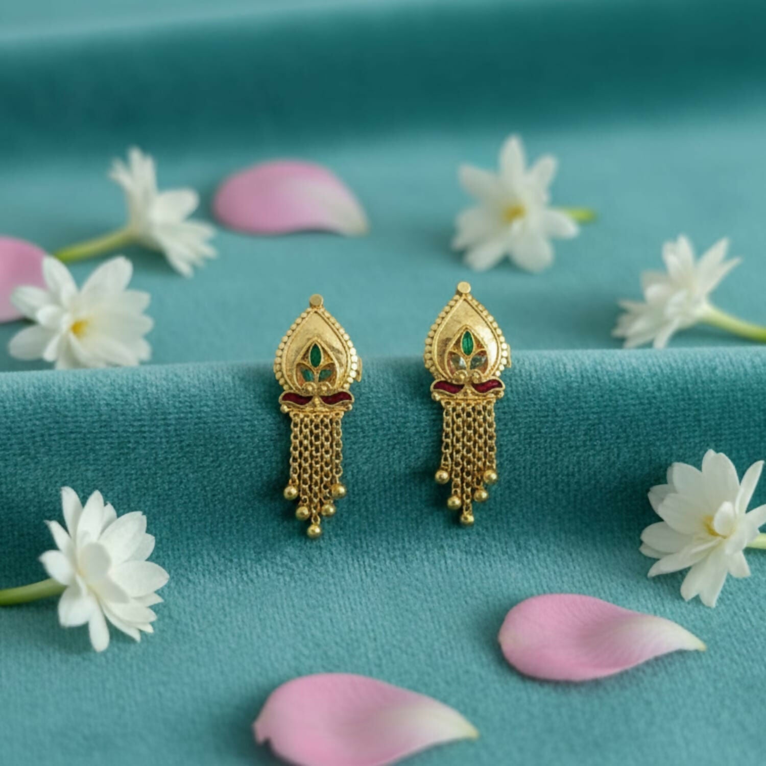 5 Line Golden Earrings – Traditional Lightweight Jhumka Jewellery