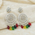 Oxidized Silver Mandala Drop Earrings with Multi-Color Crystals