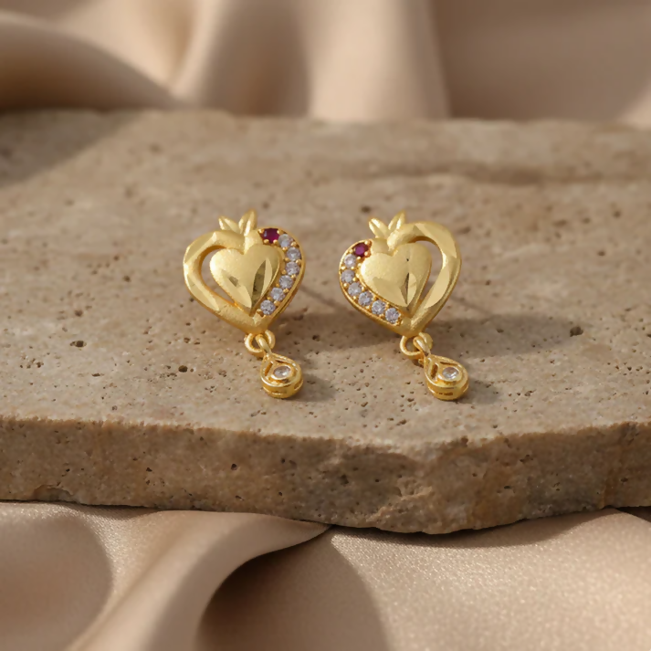 Heart Shaped Gold Finish Earrings – Elegant Crystal Border Drop