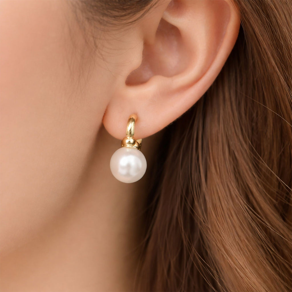 Pearl Huggie Hoop Earrings – Rose-Tinted Gold Plated Design