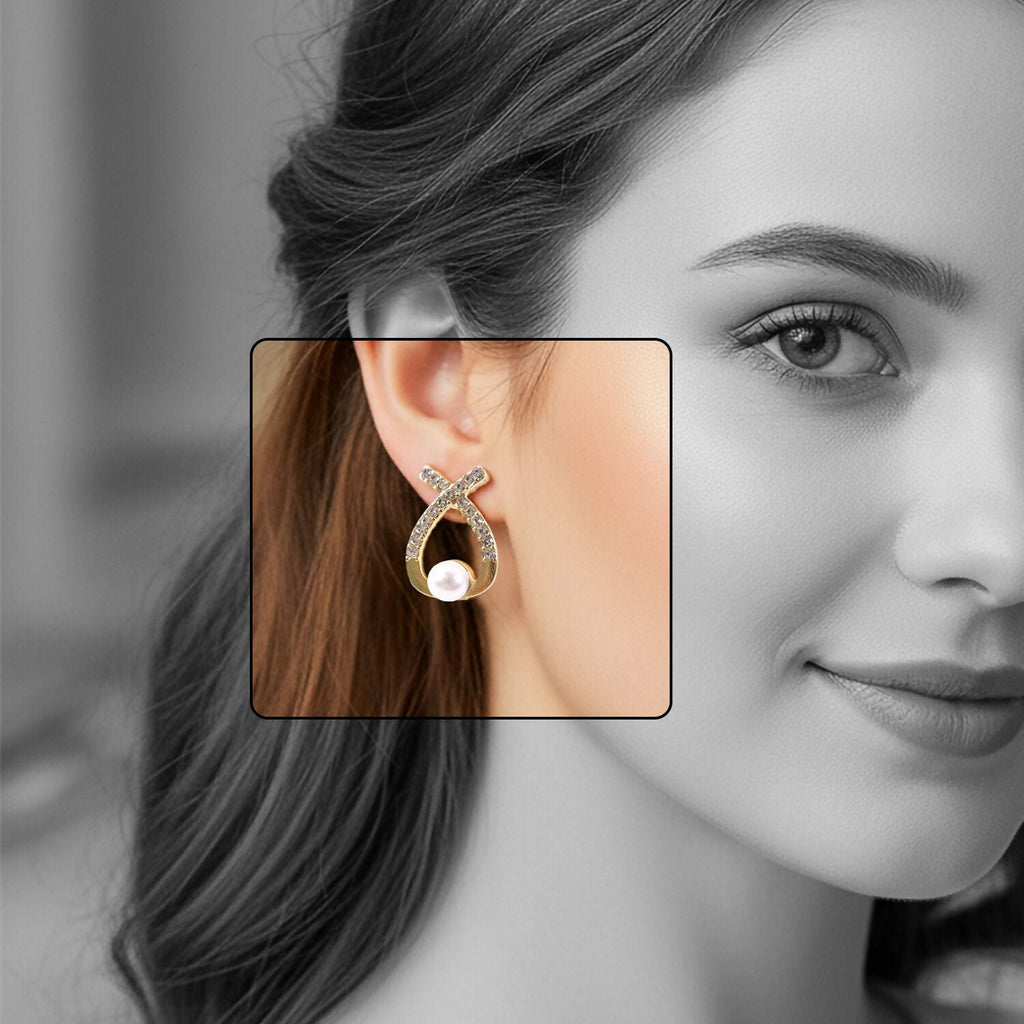 Crystal Pearl Drop Stud Earrings – Elegant Korean Style Design