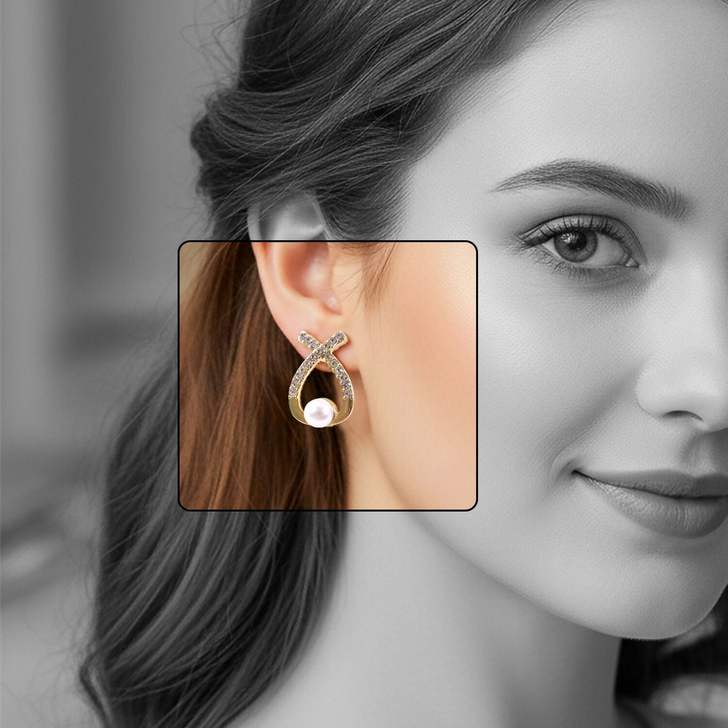 Crystal Pearl Drop Stud Earrings – Elegant Korean Style Design