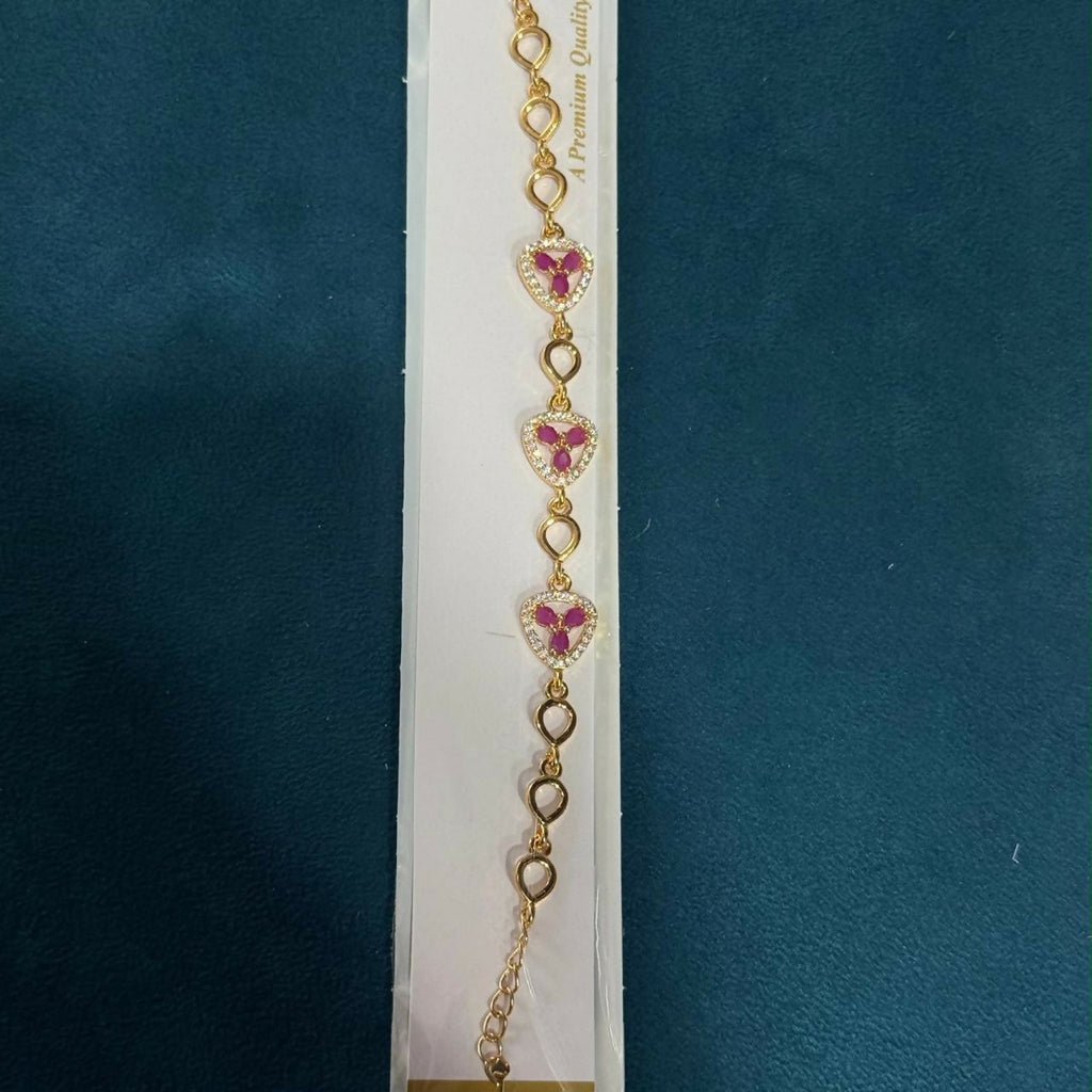 Pink Stone Clover Triangle Bracelet with Crystal Halo and Gold-Tone Links for Women