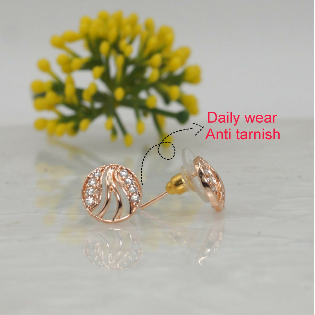 Rose Gold Swirl Stud Earrings – Elegant Cubic Zirconia Sparkle