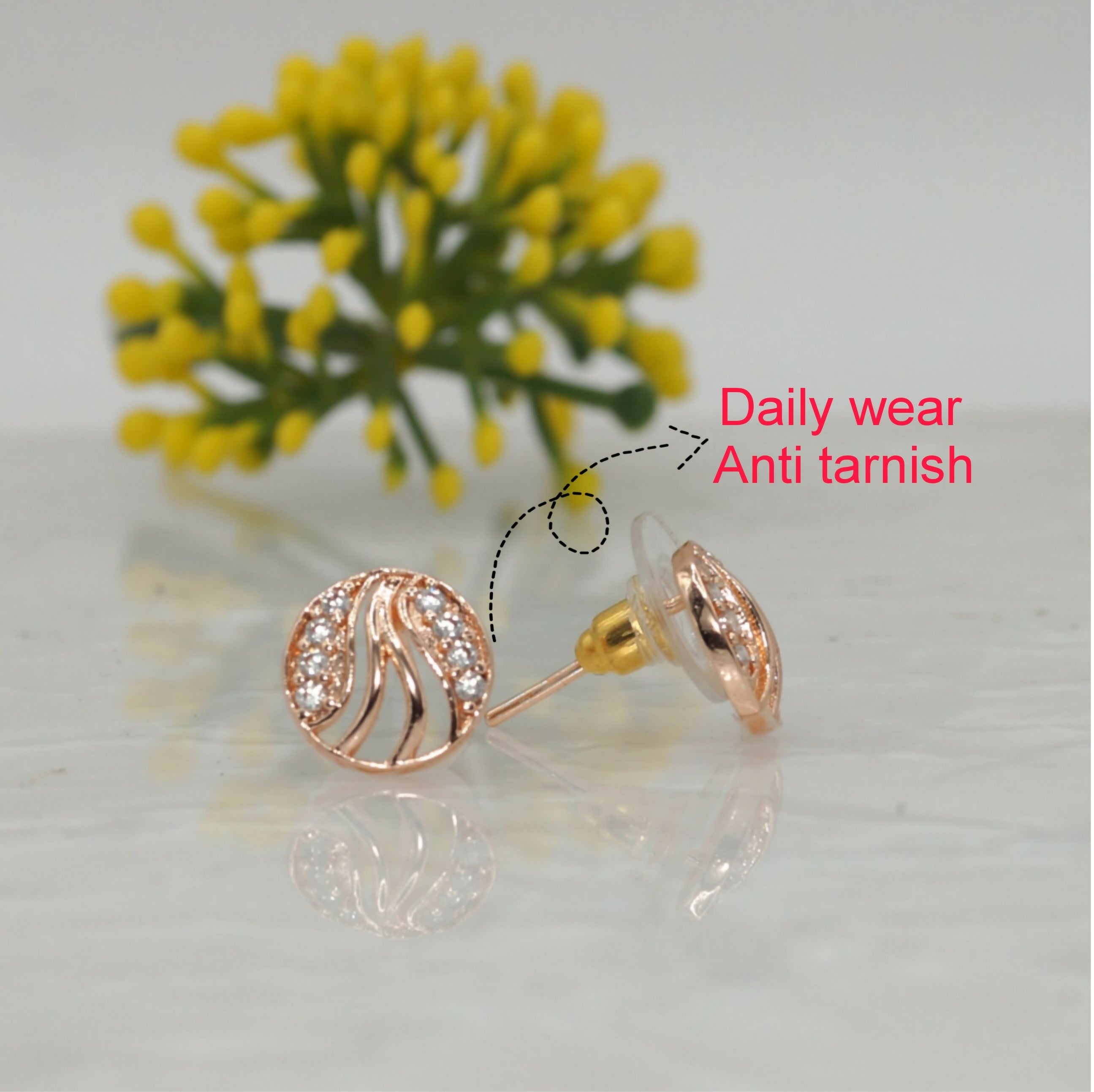 Rose Gold Swirl Stud Earrings – Elegant Cubic Zirconia Sparkle