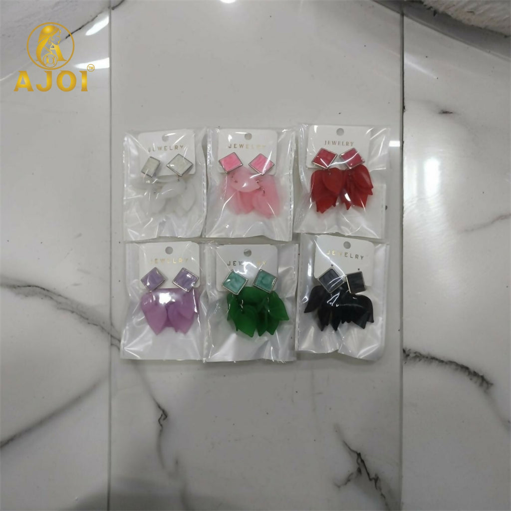 Acrylic Petal Drop Earrings – Lightweight Multicolor Pack of 6