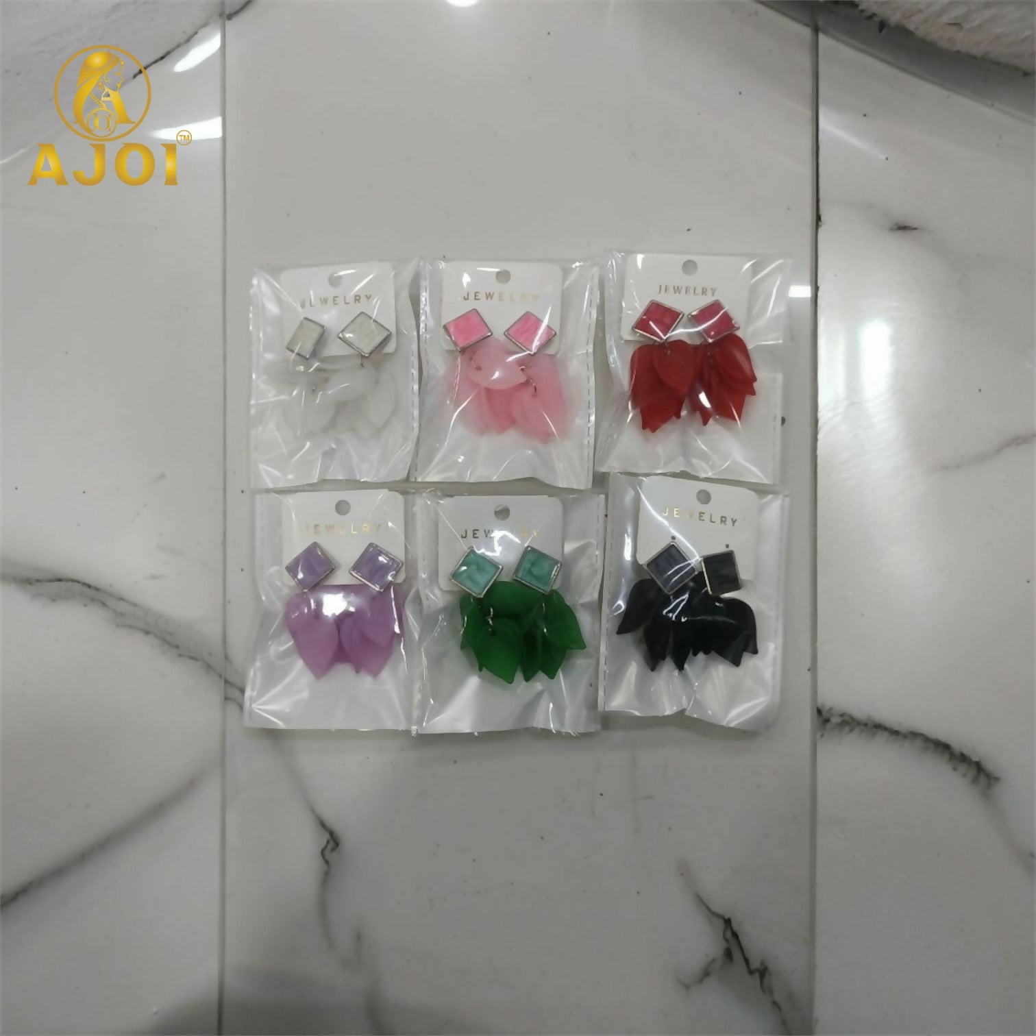 Acrylic Petal Drop Earrings – Lightweight Multicolor Pack of 6