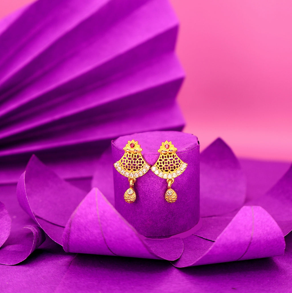 Jali Work Gold Plated Stud Earrings – Elegant Everyday Wear