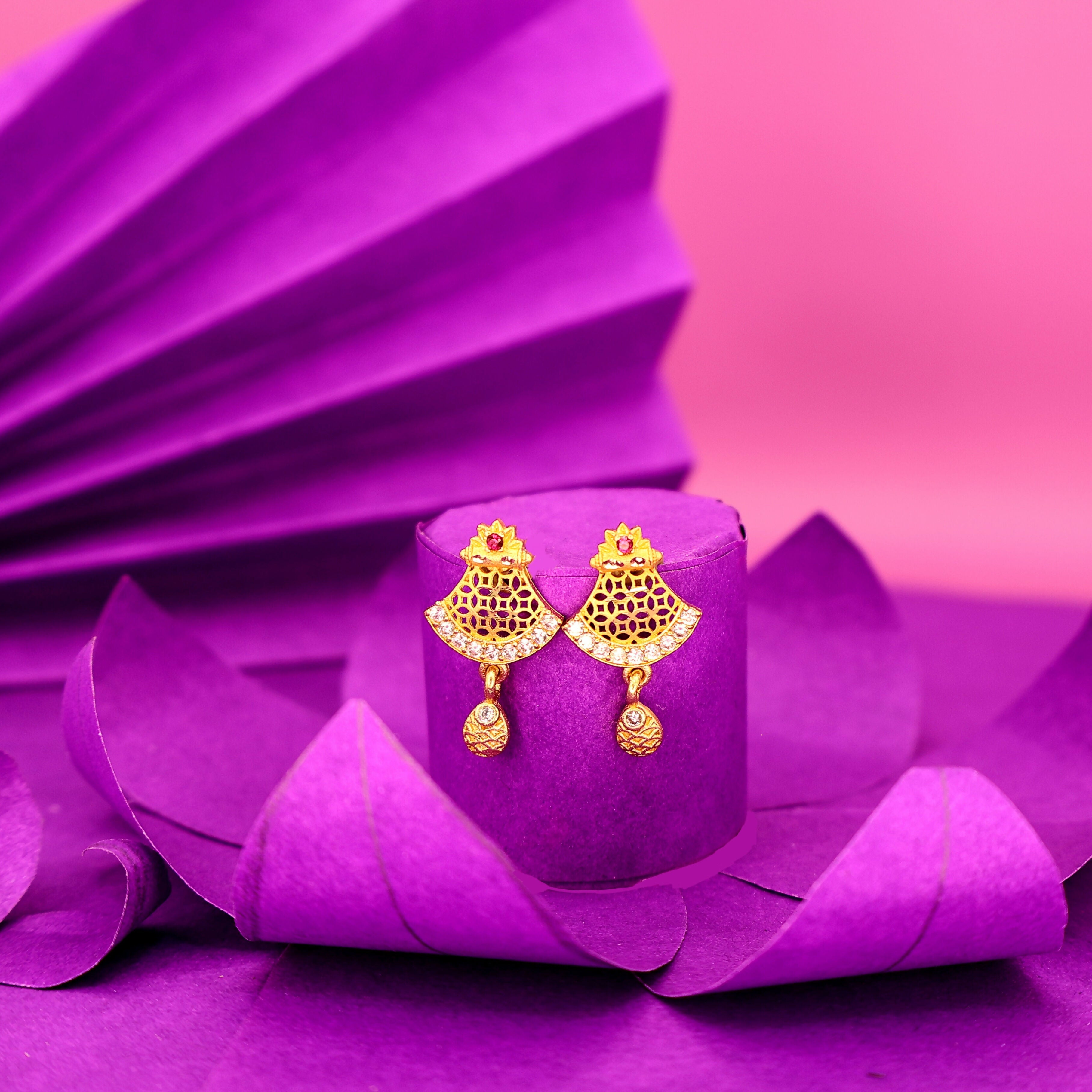 Jali Work Gold Plated Stud Earrings – Elegant Everyday Wear