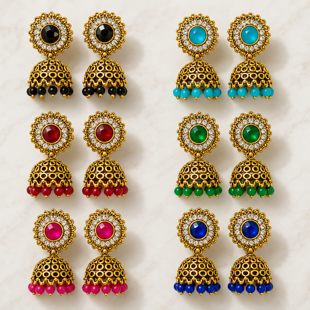 Multicolor Stone Jhumka Earrings – Elegant & Traditional Design