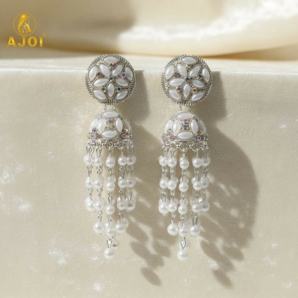 Pearl Chandelier Jhumka Earrings – Luxury Floral Cascade Design