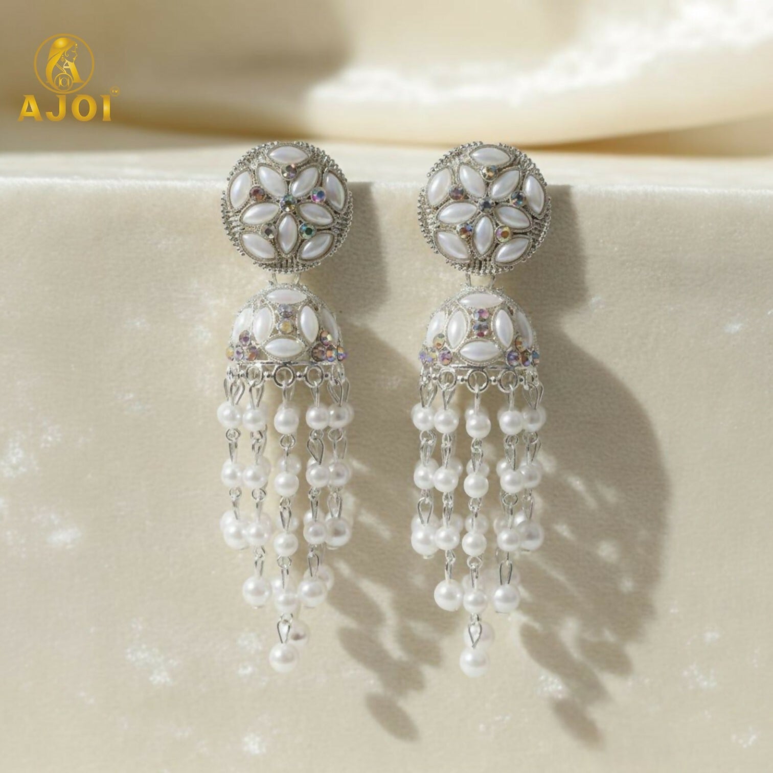 Pearl Chandelier Jhumka Earrings – Luxury Floral Cascade Design