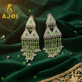 Emerald Drop Silver Statement Earrings – Elegant Beaded Tassels