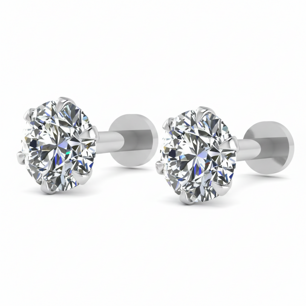 Round AD Solitaire Stud Earrings – Comfortable Flat Back Design