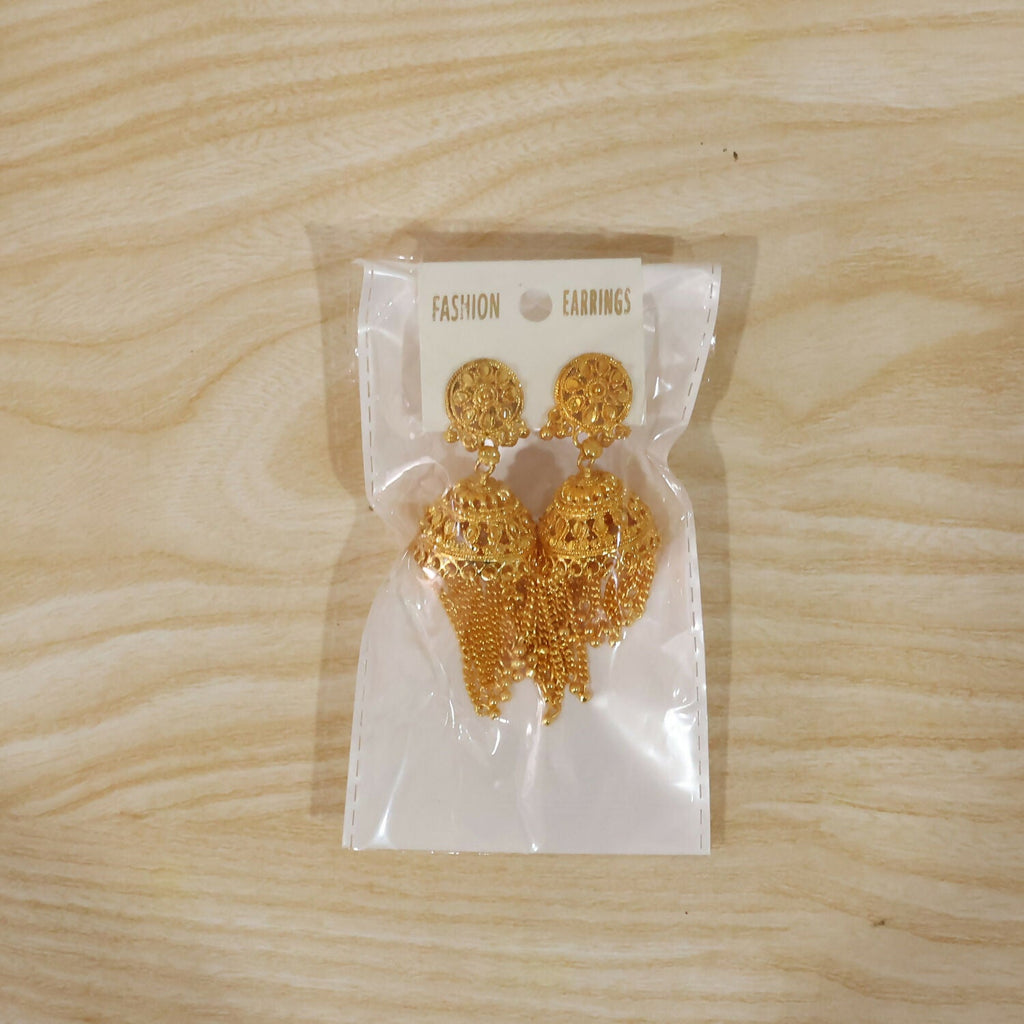 Golden Long Tassel Jhumka Earrings – Traditional Festive Charm
