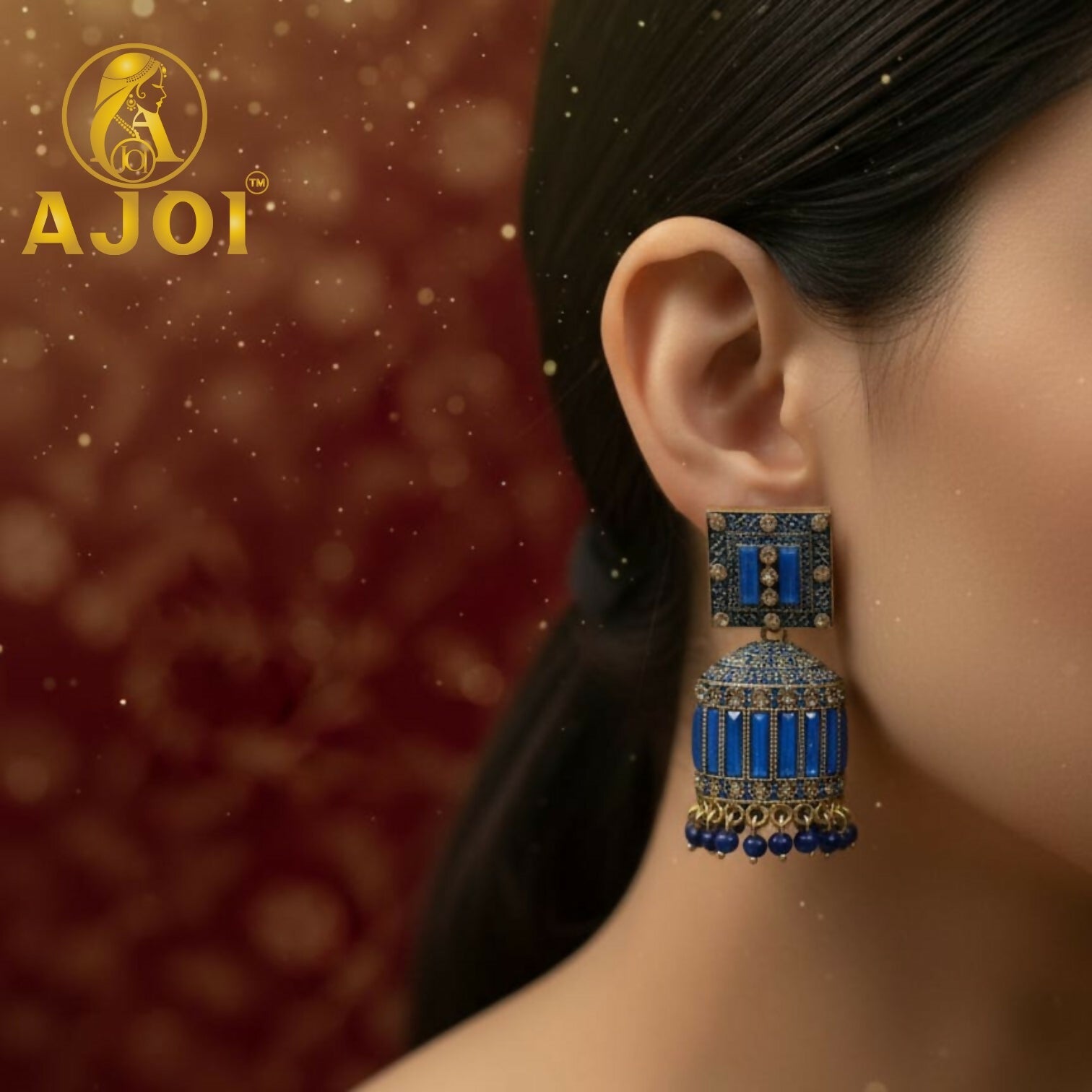 Sapphire Blue Designer Earrings – Elegant Drop & Stone Detail