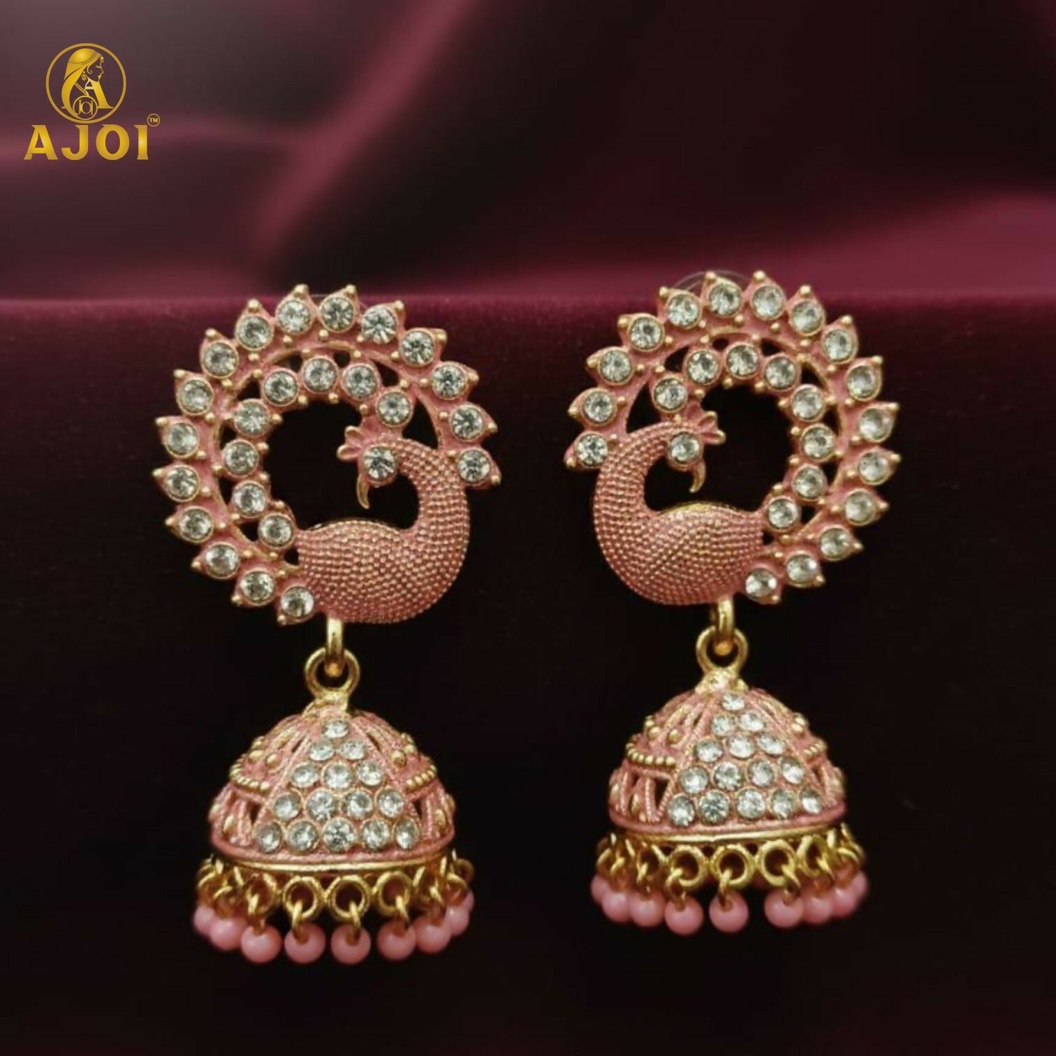 Red Stone Bridal Jhumka Earrings – Elegant Festive Jewelry