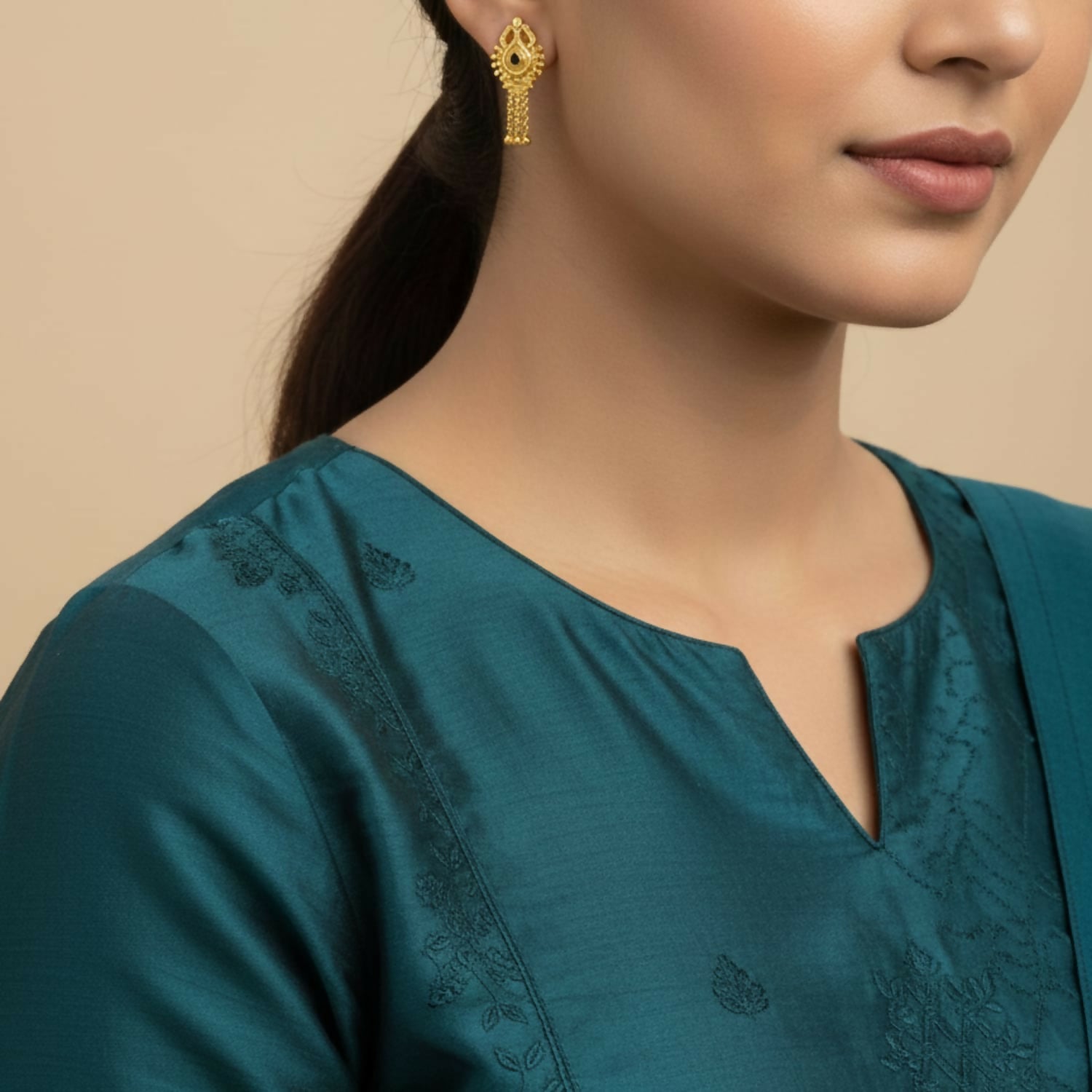 3 Line Golden Earrings – Lightweight Traditional Jhumka Jewellery