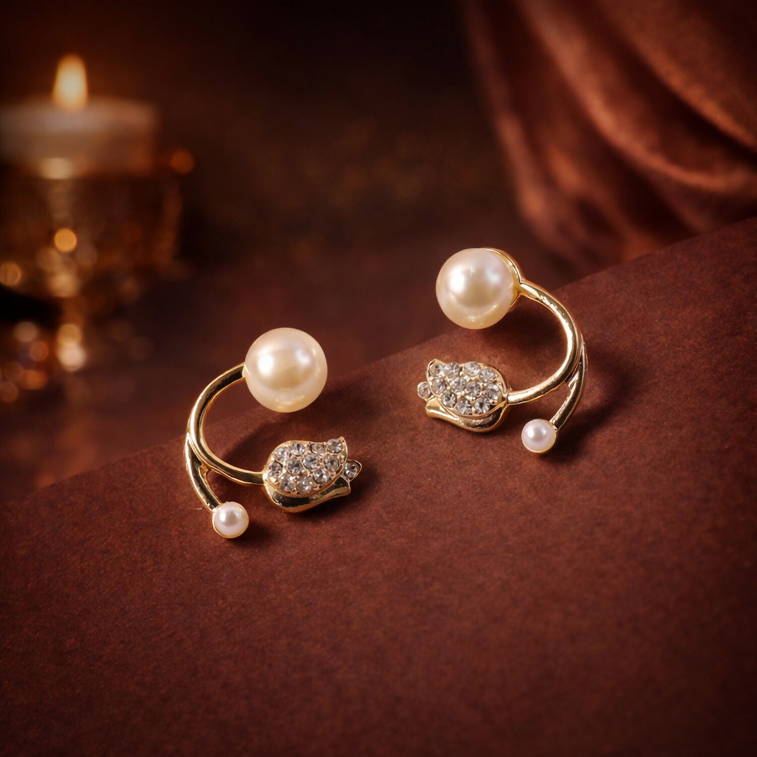 Pearl Crystal Stud Earrings – Elegant Korean Style Jewellery for Women